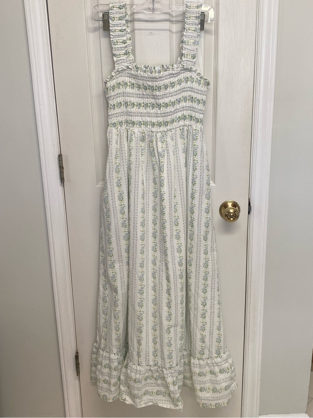 Wishlist White Sundress with Green Floral Stripe Accents